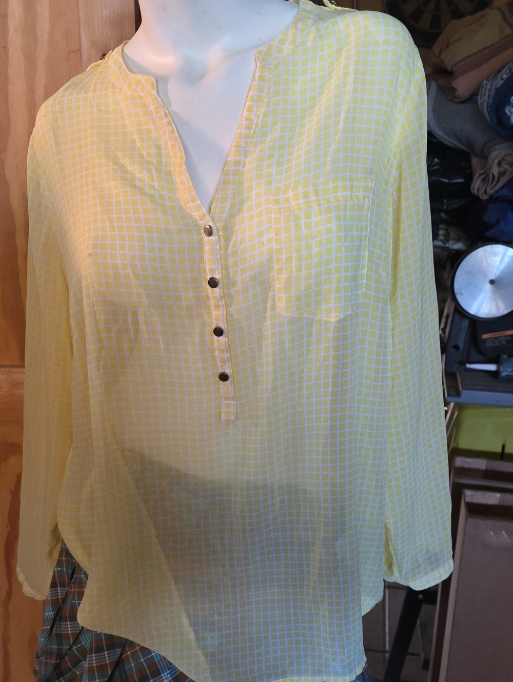 Apt. 9 Yellow Windowpane Button Placket Casual Shirt